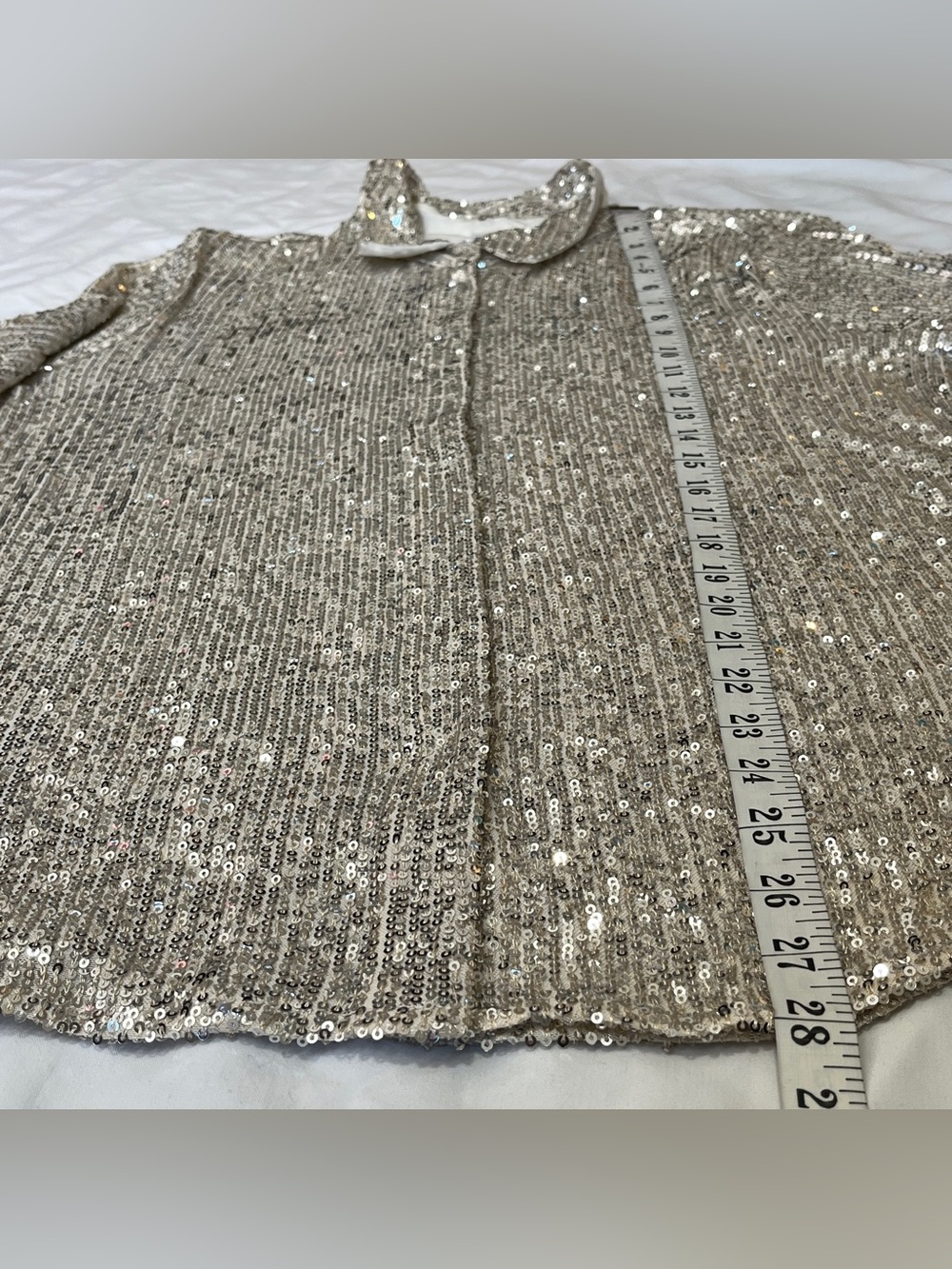 CeCe Champagne Silver Sequin Top Button Down Shirt Long Sleeve Sparkly Party L - Picture 13 of 15
